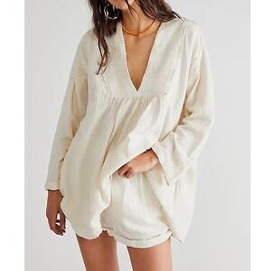 Free People Feels like Sunshine Textured Gauze Tunic Top XS Long Sleeve Boho